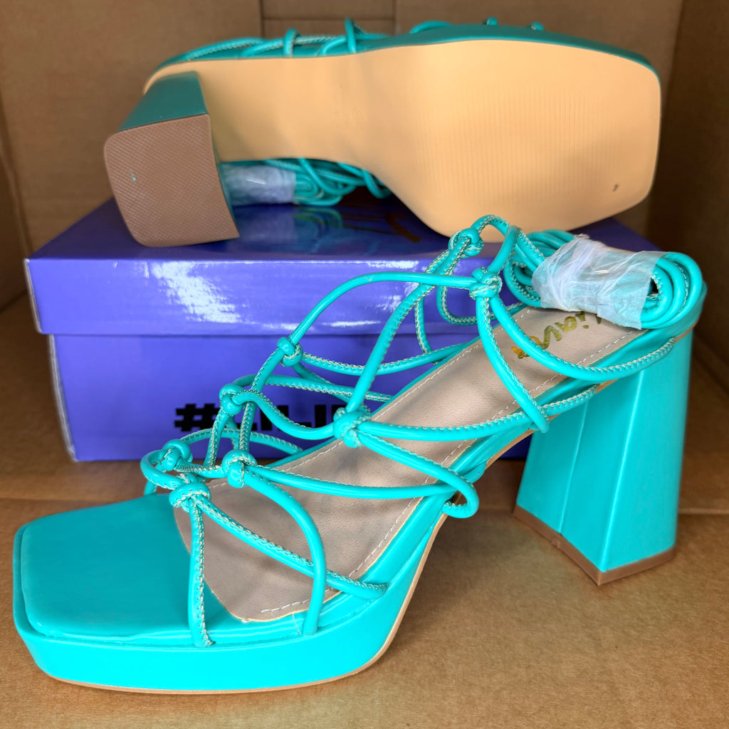Turquoise Ties Platform Heel