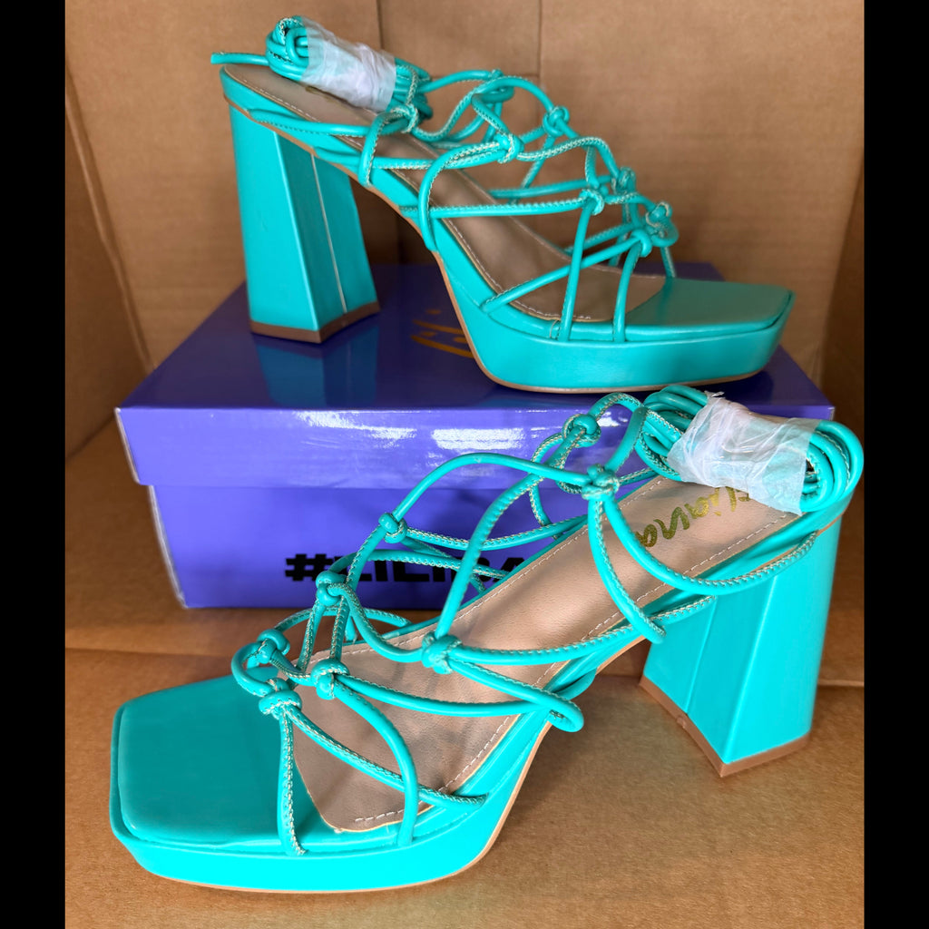 Turquoise Ties Platform Heel