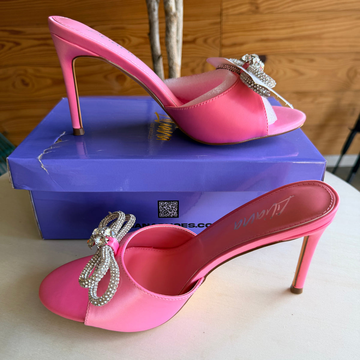 Pink Rhinestone Bow Mules