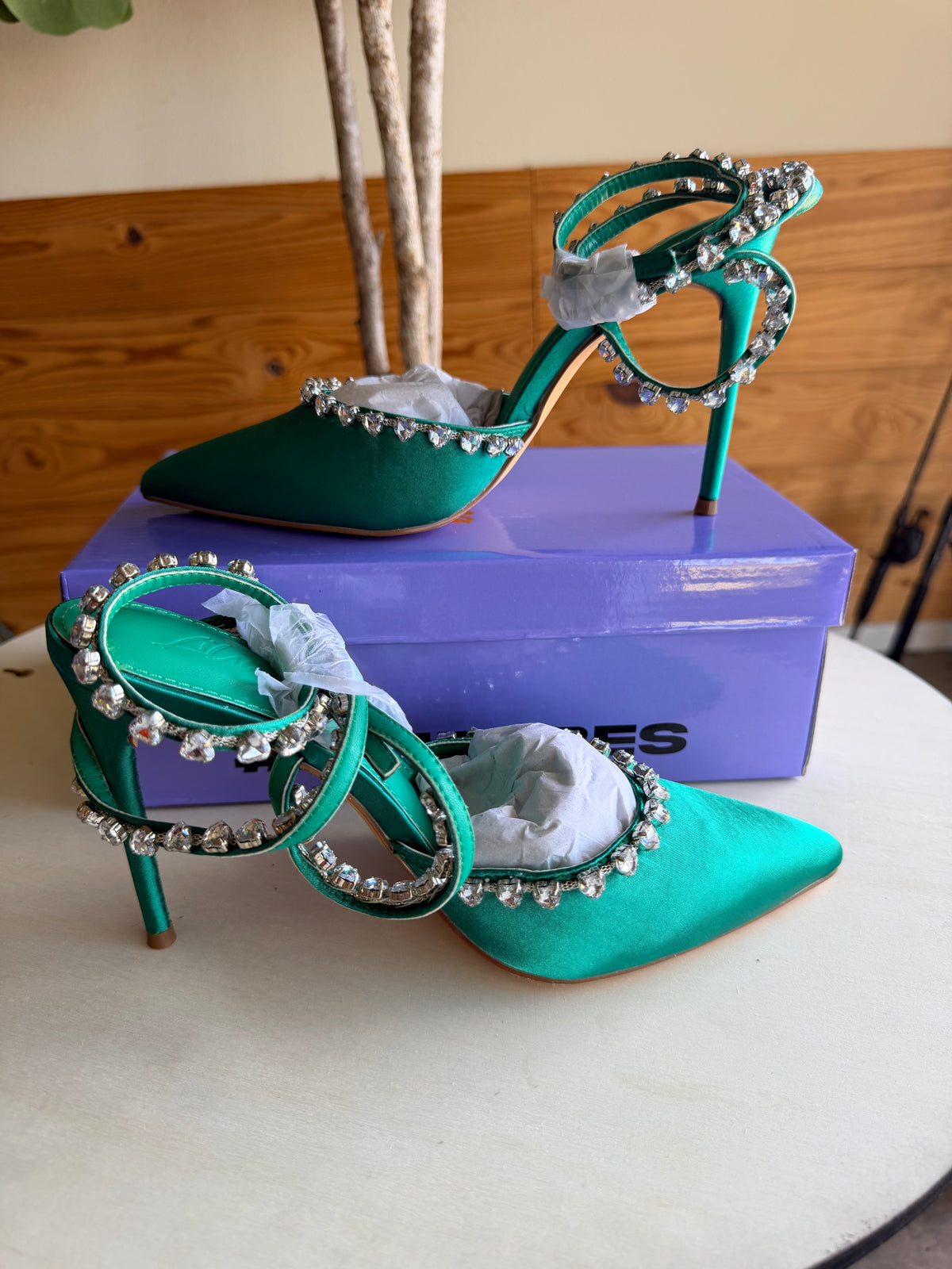 Emerald Green Rhinestone Heels