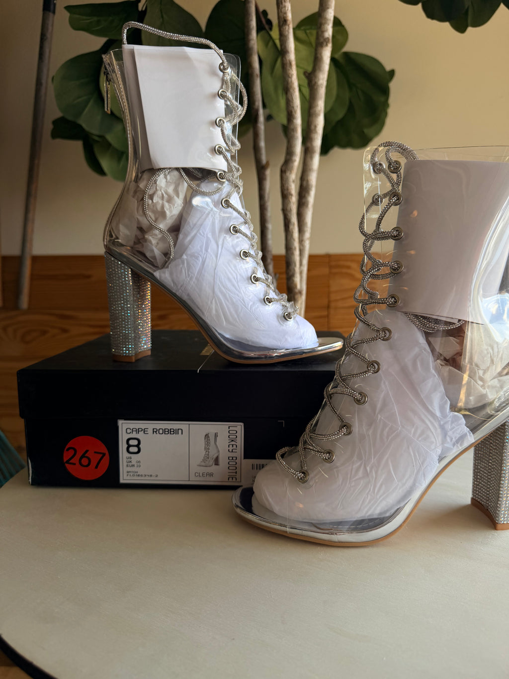 Silver Rhinestone Lace Booties