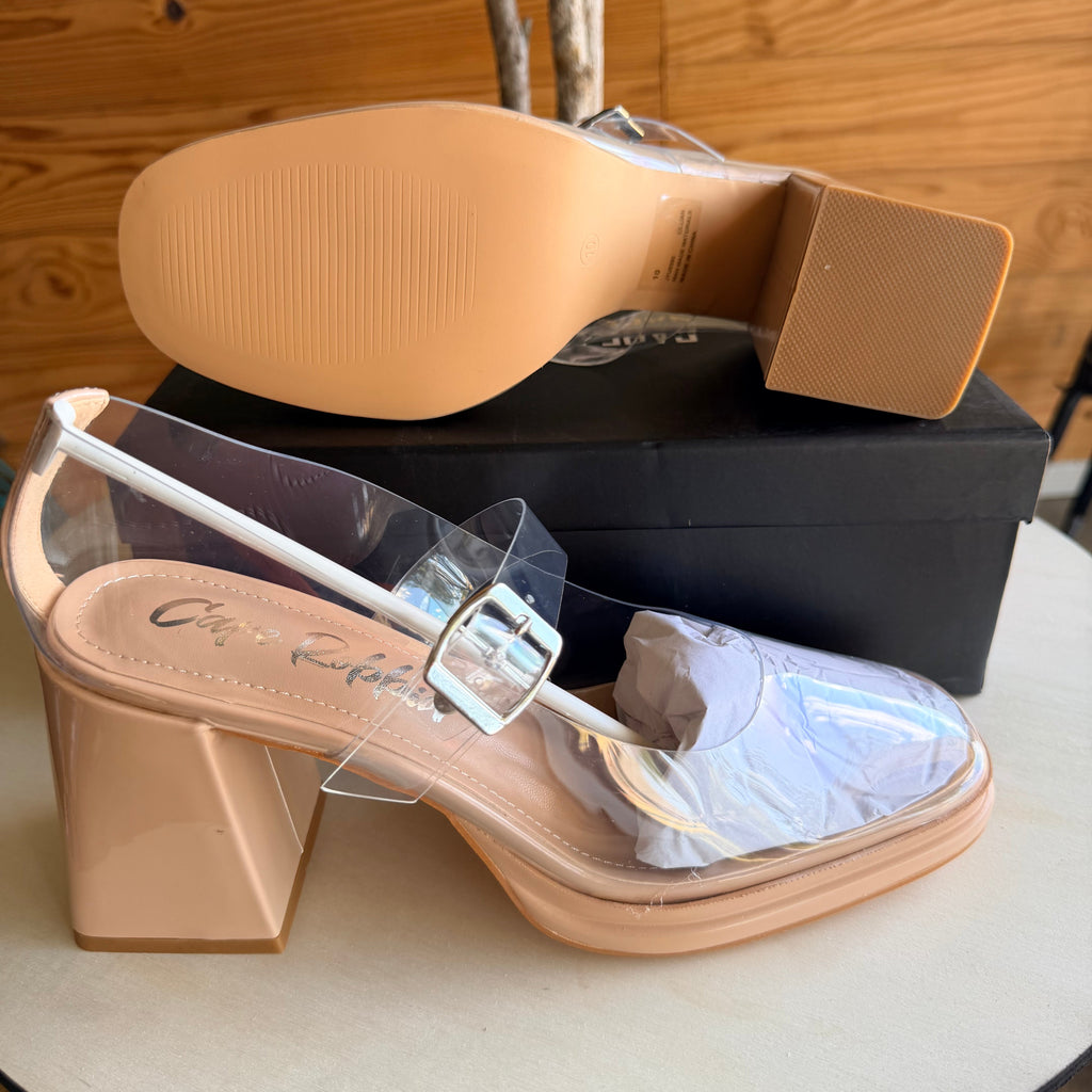 Nude Clear Block Heels
