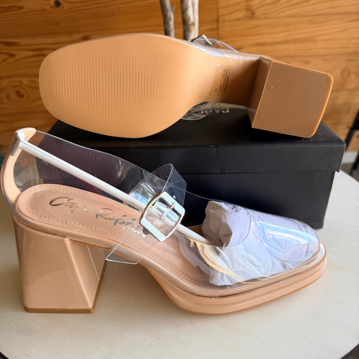 Nude Clear Block Heels