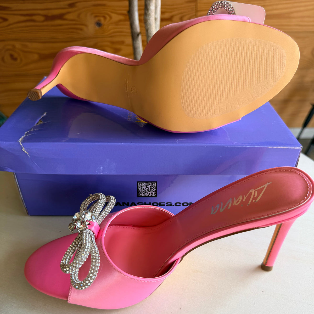 Pink Rhinestone Bow Mules