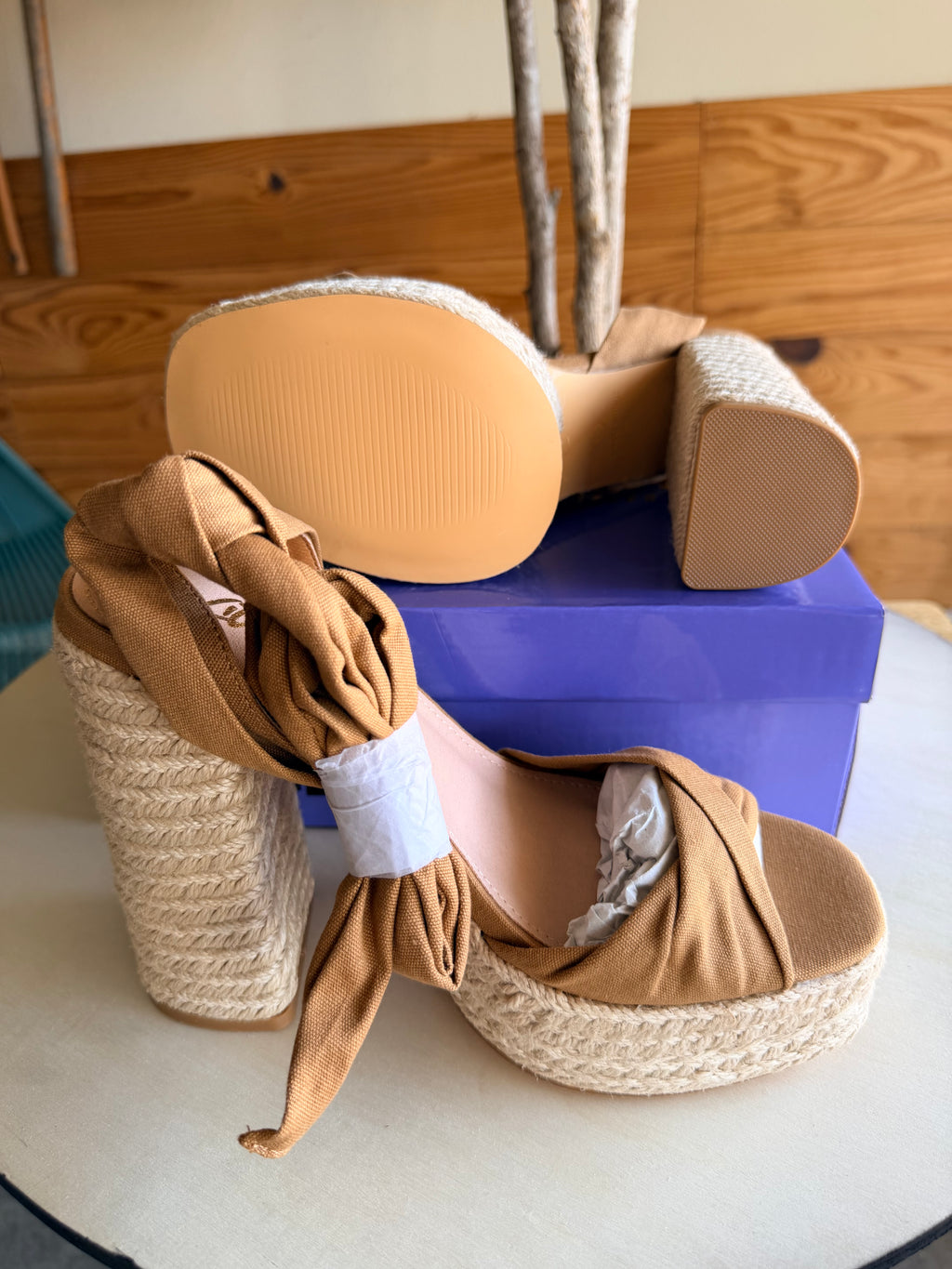 Tan Espadrille Platform Heels
