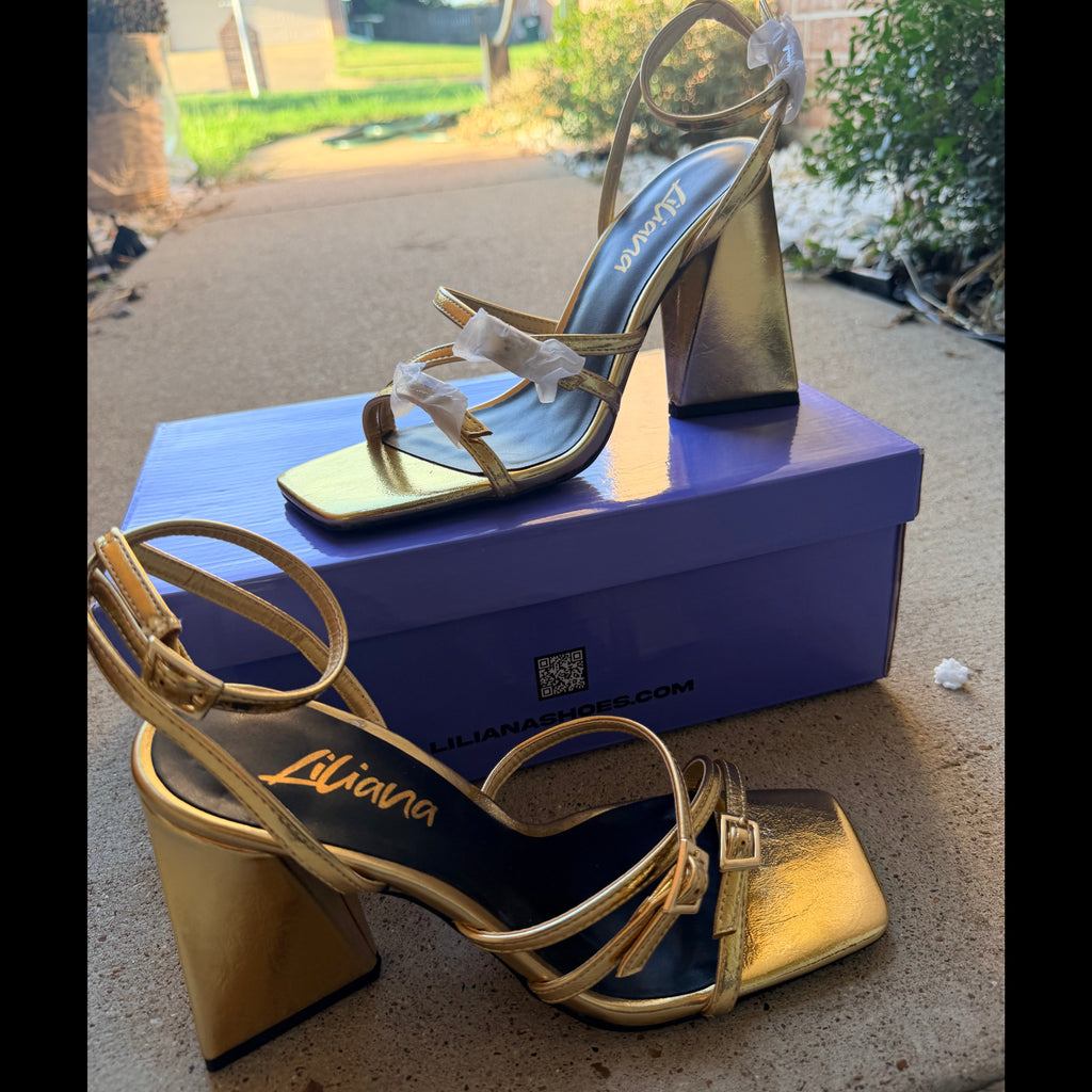 Gold Metallic Block Heels