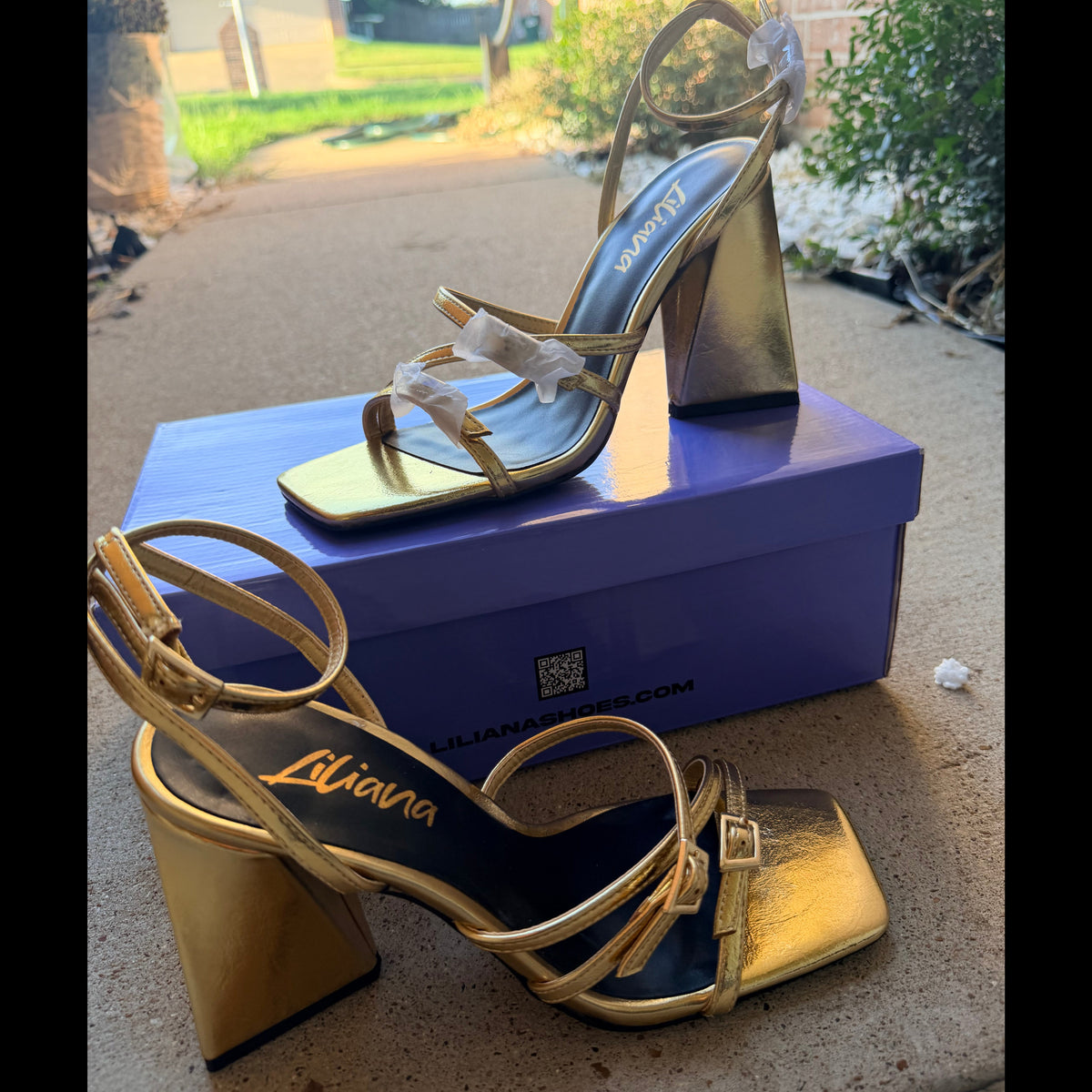 Gold Metallic Block Heels