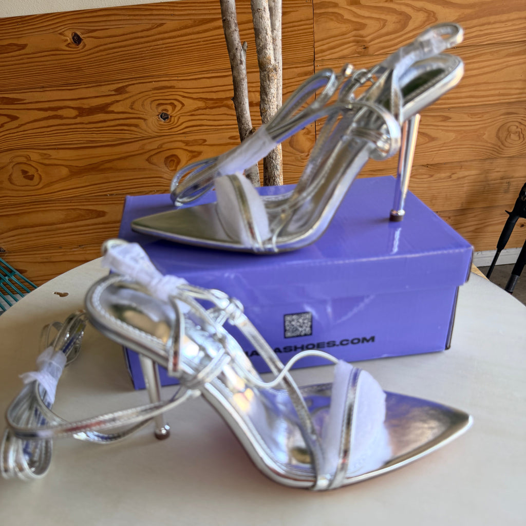 Silver Metallic Strappy Heel