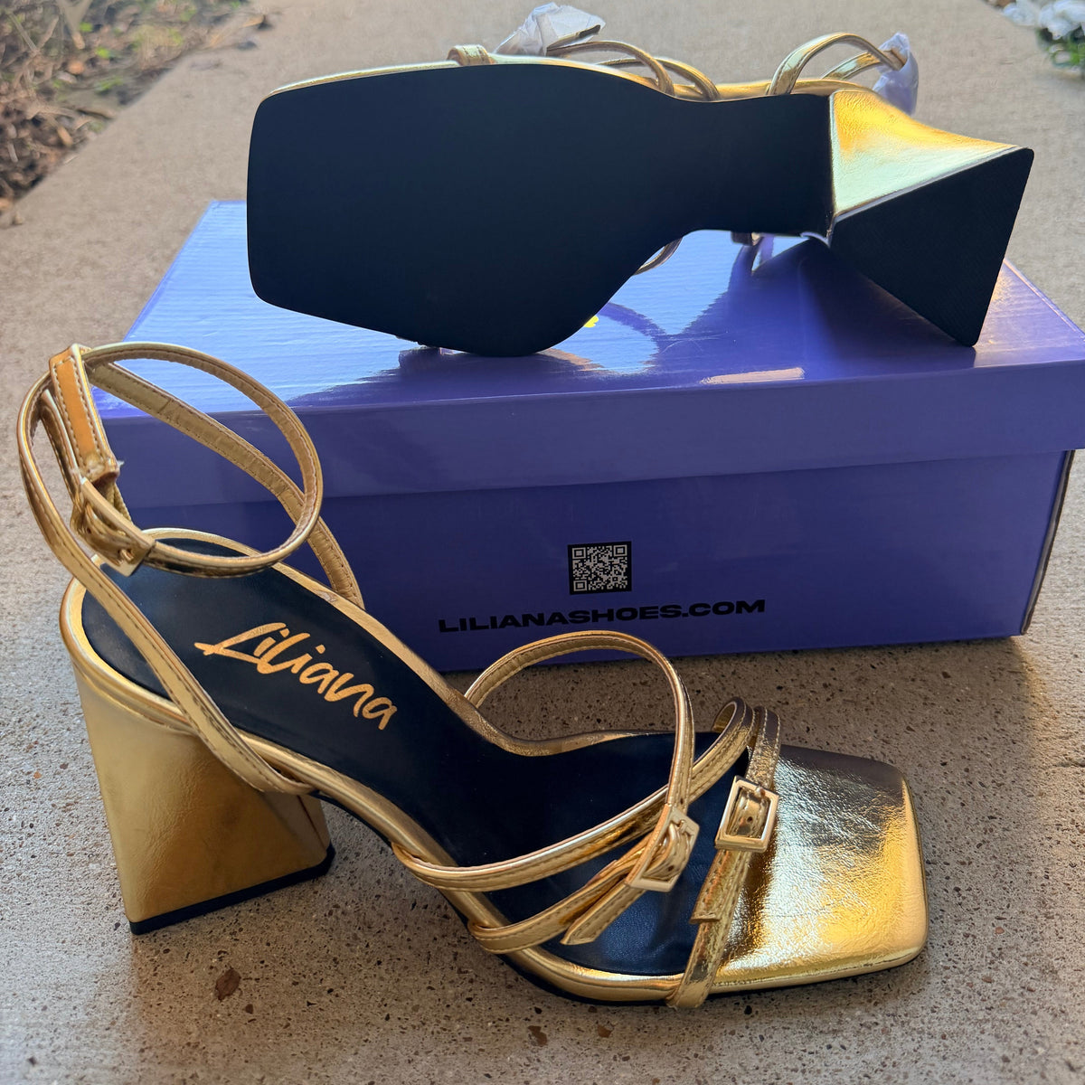 Gold Metallic Block Heels
