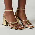 Gold Metallic Block Heels