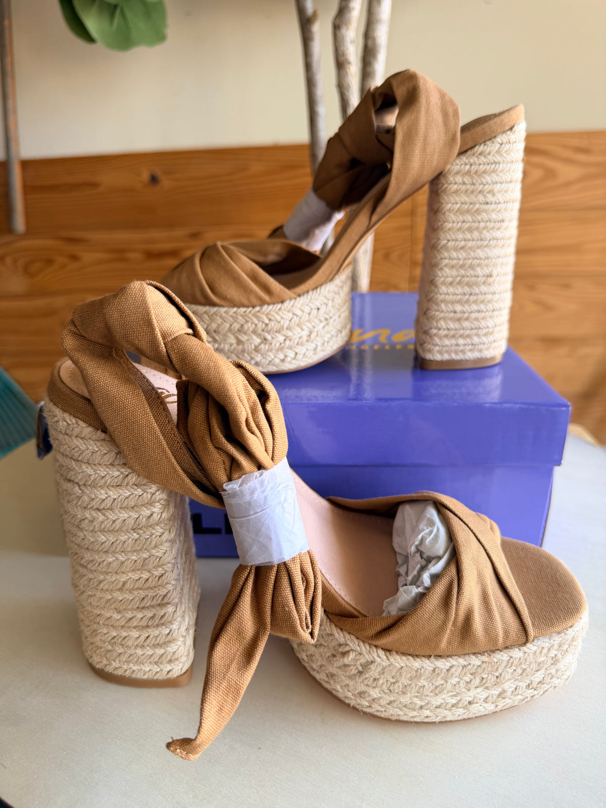 Tan Espadrille Platform Heels