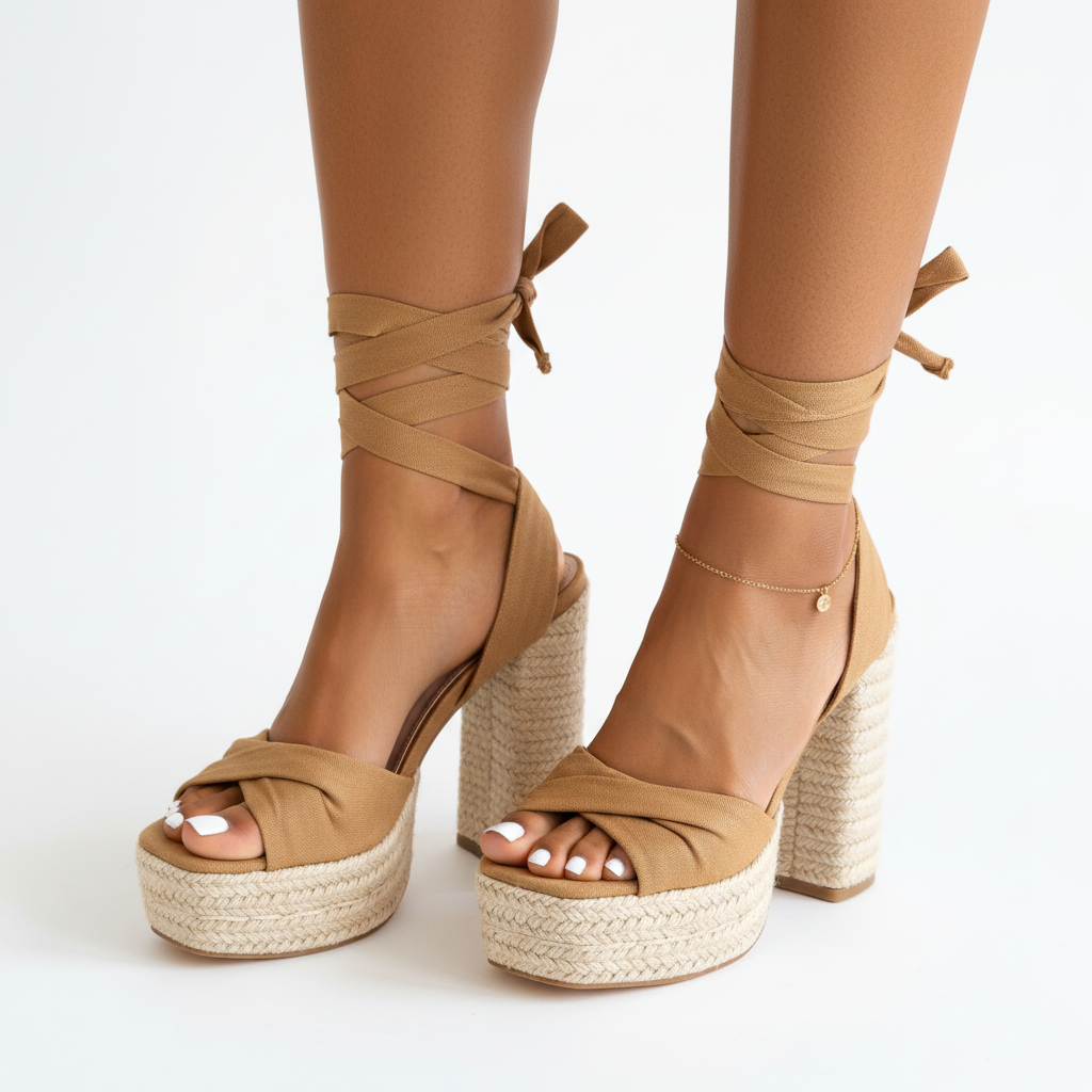 Tan Espadrille Platform Heels