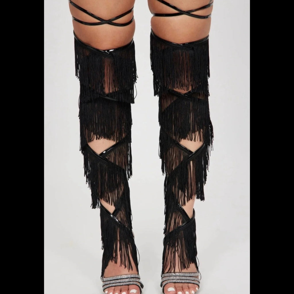 Black Fringe Heels