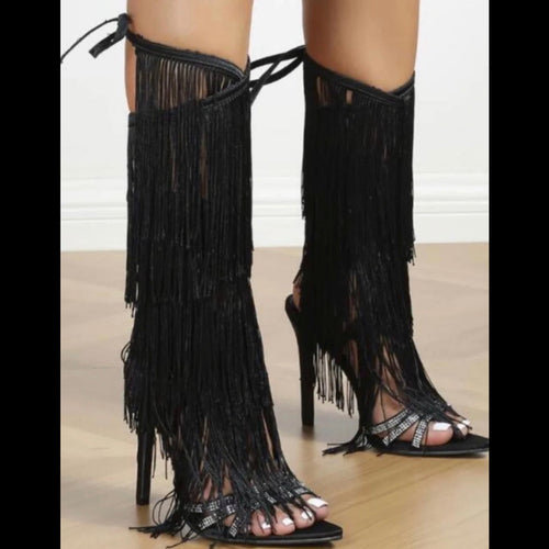 Black Fringe Heels